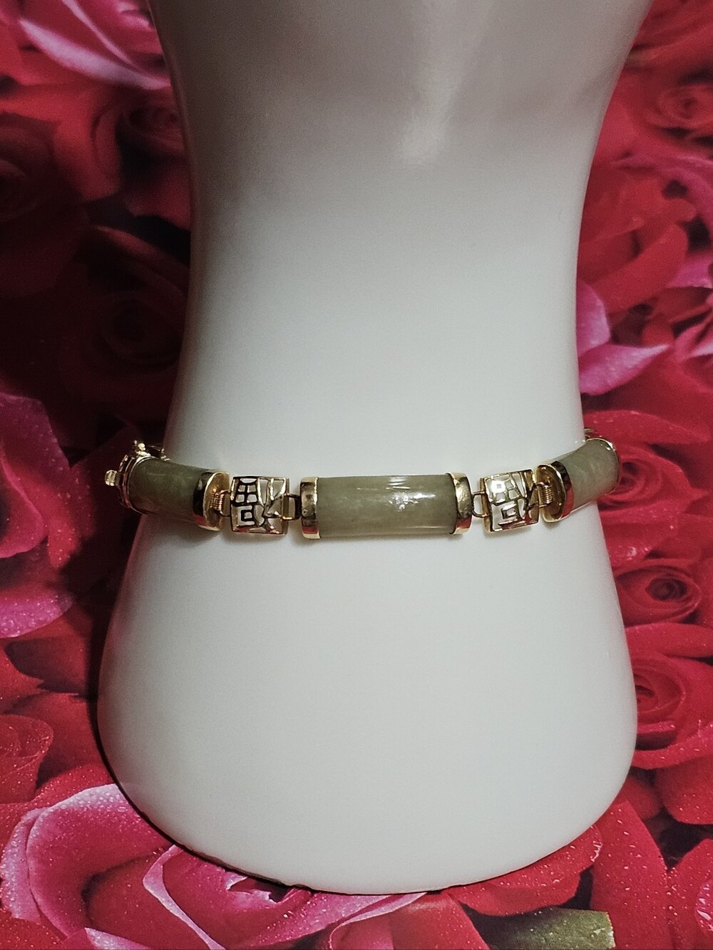 Green Jade Tube Bracelet with Gold Accents - Women Jewelry